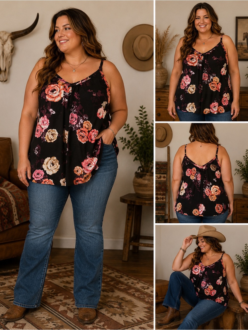 Torrid Womens Size 4 Floral Sleeveless Camisole Black Flowy Tank Top Plus Size
